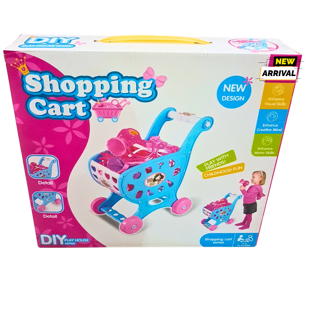 Kids' Shopping Cart Toy – DIY Play House Supermarket Trolley Set (Ages 3+)