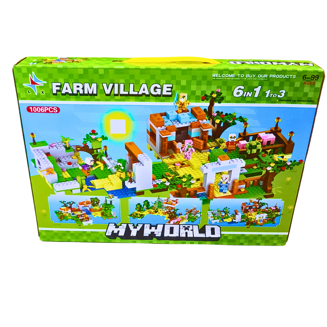 My World Farm Village Building Set – 1006-Piece 6-in-1 Modular Farm Playset with Mini Figures (Ages 6-99)