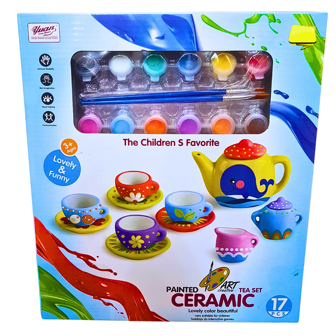 DIY Ceramic Tea Set Painting Kit for Kids - 17-Piece Creative Art Set (3+)