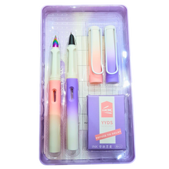 Gradient Fountain Pen Set – 2-Piece Pink & Purple Writing Kit with Extra Ink Refills – Stylish Calligraphy Pens for Students & Professionals