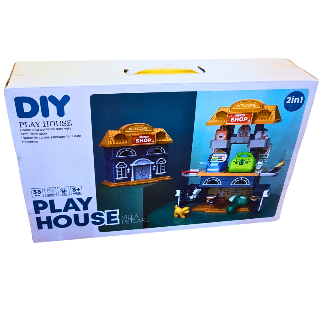 DIY Play House Villa & Pet Care 2-in-1 Playset - 33-Piece Building Set for Creative Play, Ages 3+