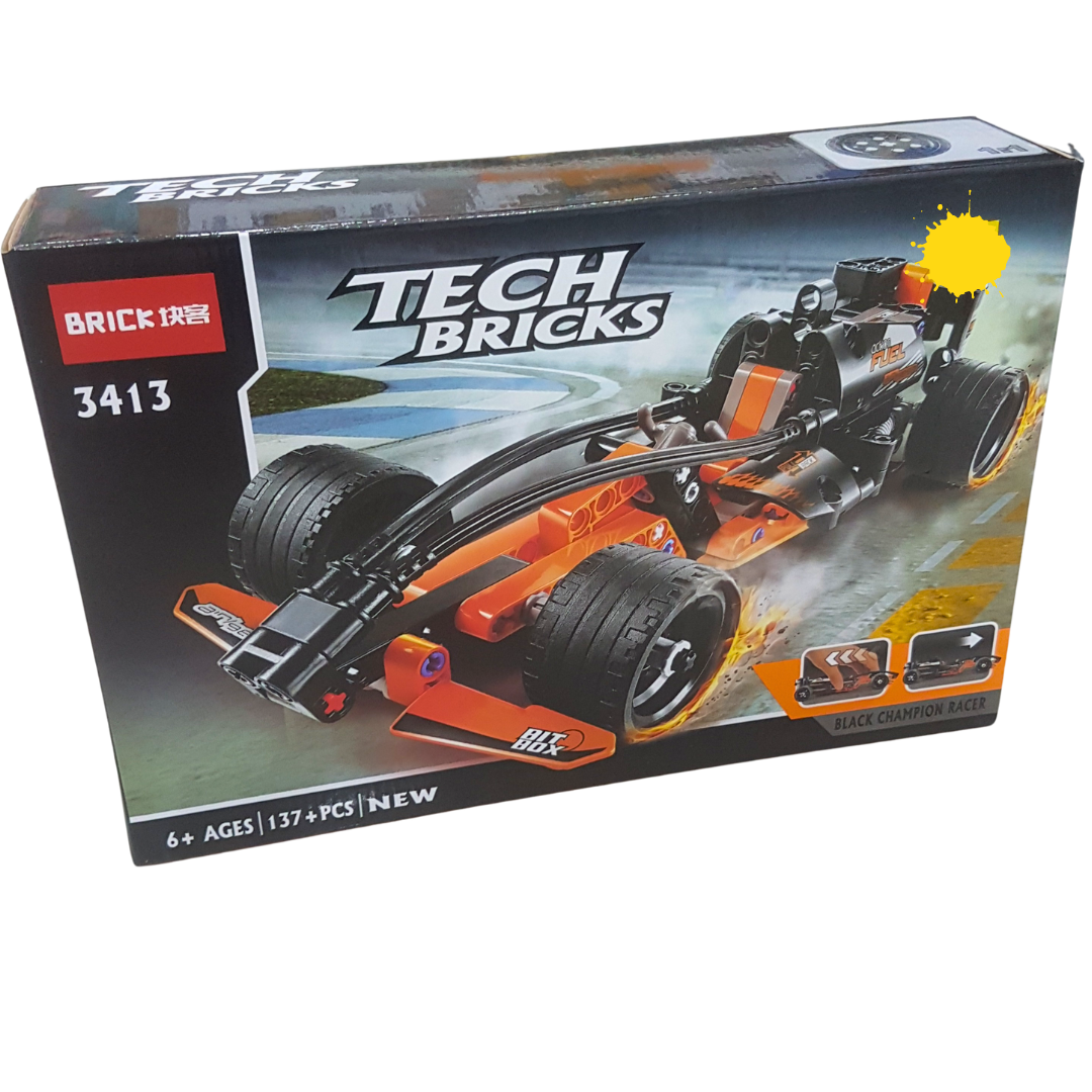 Tech Bricks Black Champion Racer Building Set - 137 Pieces for Kids Ages 6+