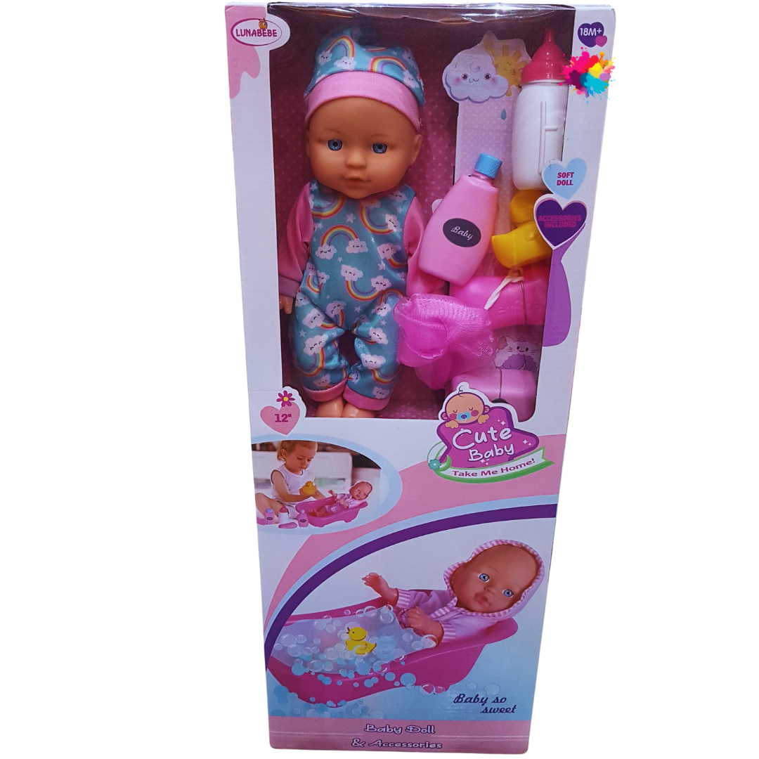 Cute Baby Doll Bath Time Playset - Soft Doll with Bath Accessories (Ages 18+ Months)