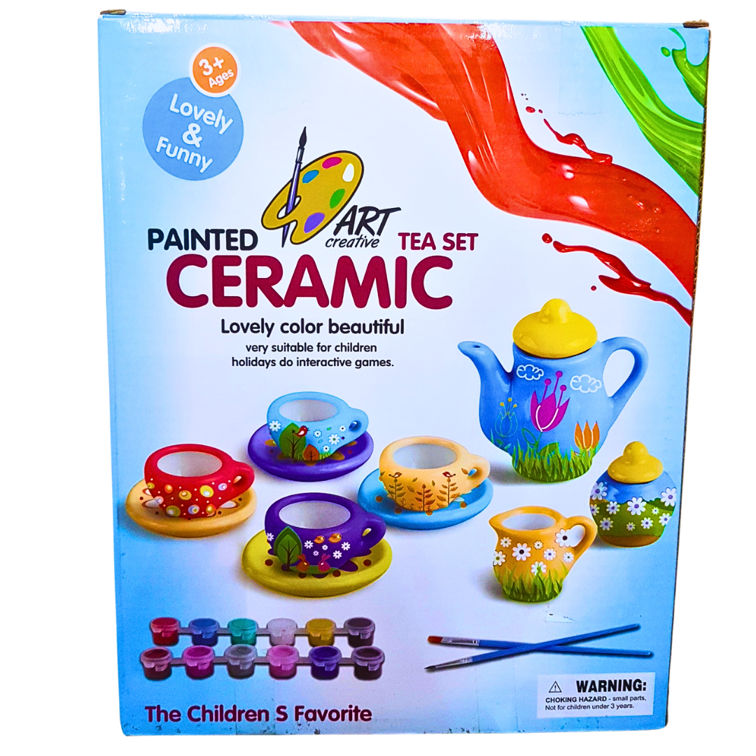 DIY Ceramic Tea Set for Kids - 17-Piece Painting and Creative Art Kit (3+)