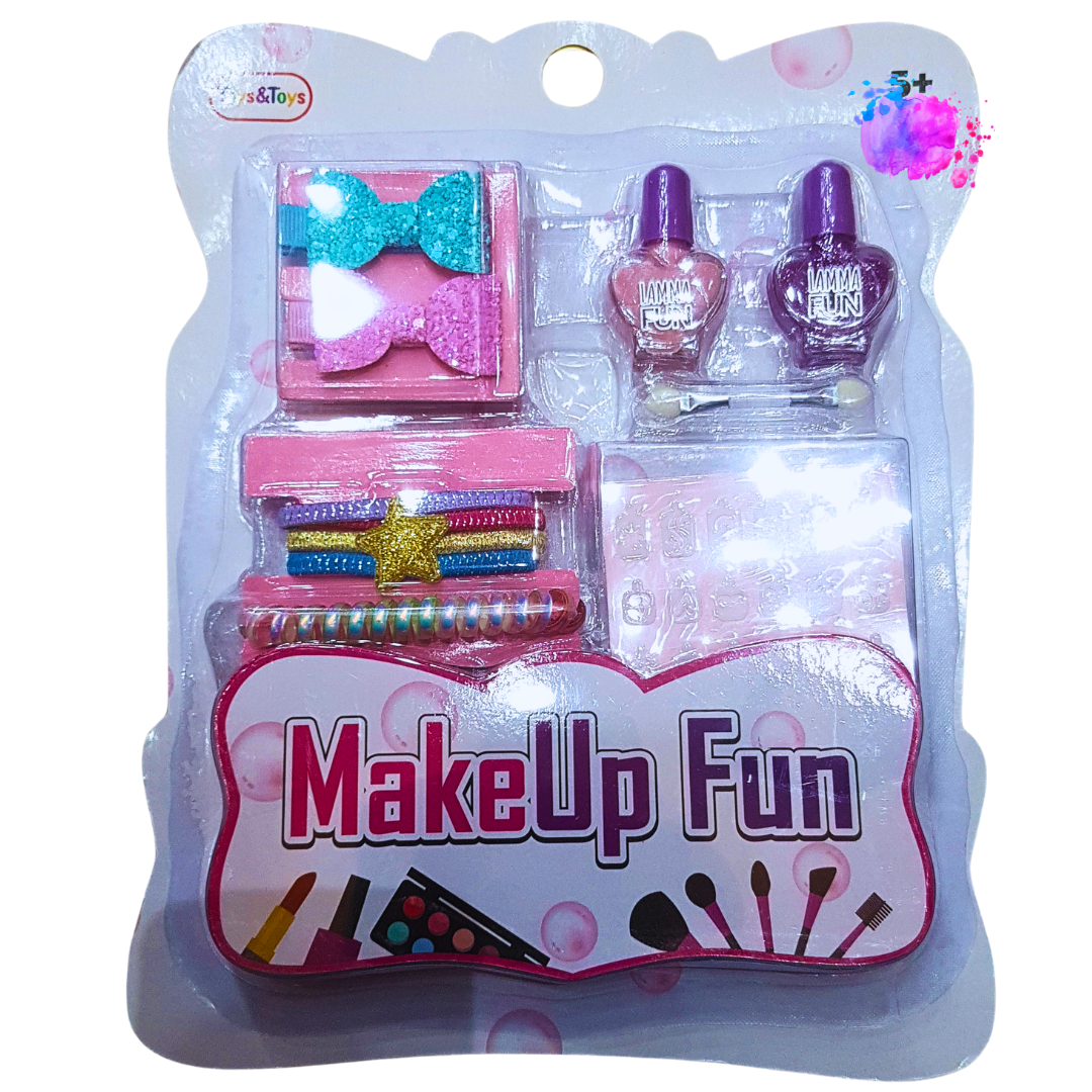 MakeUp Fun Deluxe Beauty Set for Kids - Glitter Bows & Pretend Nail Polish Kit (Ages 5+)