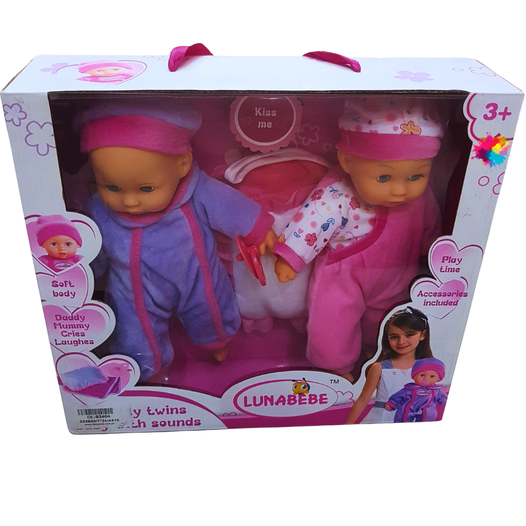 LunaBebe Baby Twins with Sounds - Interactive Twin Dolls with Accessories (Ages 3+)