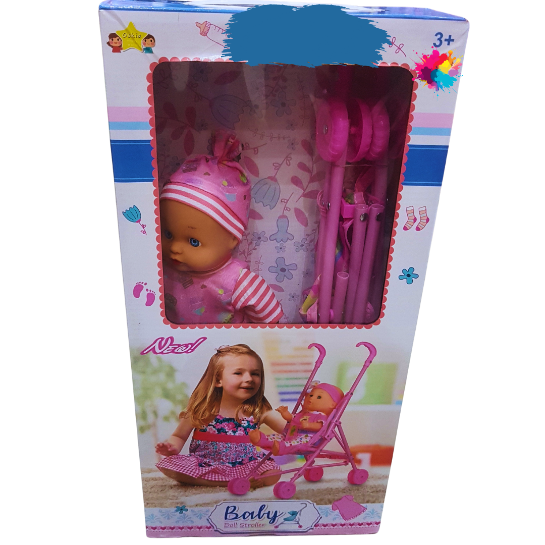 Baby Doll Stroller Playset - Interactive Doll with Pink Stroller (Ages 3+)