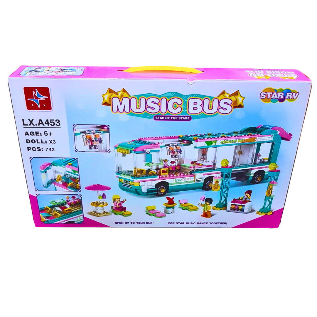 Music Bus Building Block Set – 742 PCS Concert Tour Bus with Mini Dolls | Creative DIY Playset for Kids (Age 6+)