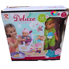 Deluxe Doll Playset with Interactive Baby Doll and Accessories - 10 Sound Effects, Feeding Set, and High Chair (Ages 3+)