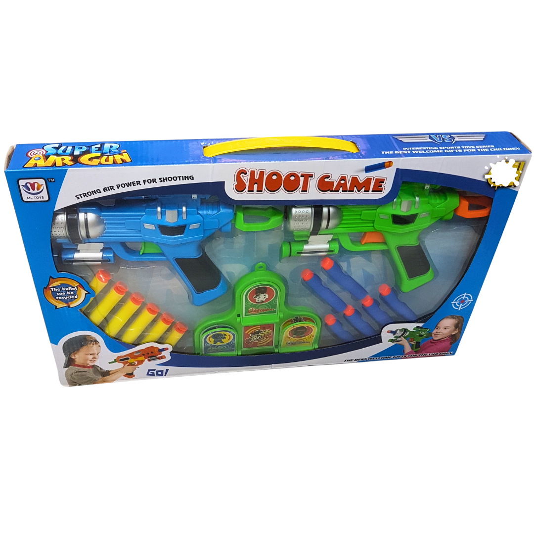 Super Air Gun Shoot Game Set - Dual Blasters with Target and Darts for Kids 4+