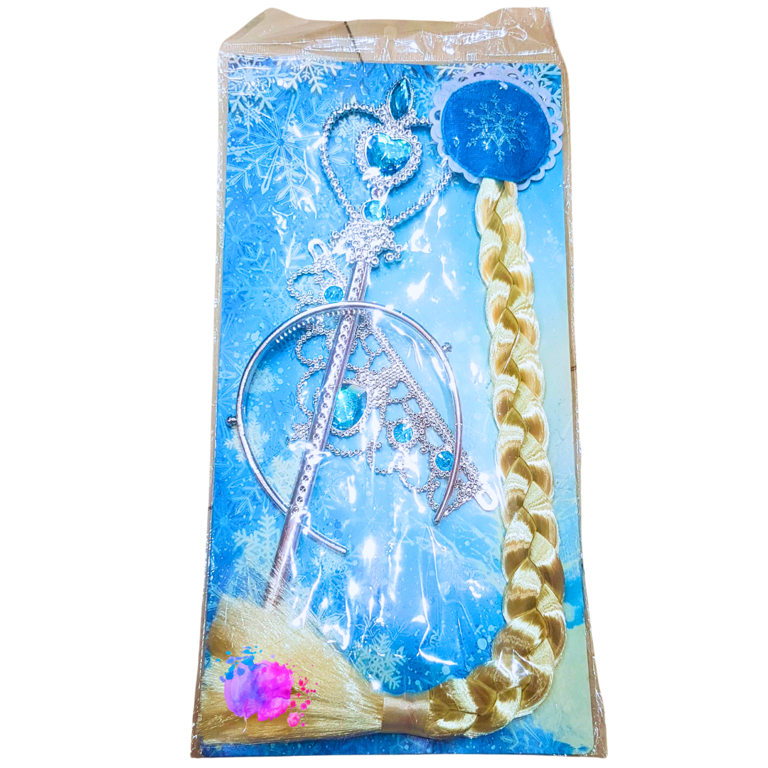 Princess Ice Queen Dress-Up Set - Tiara, Scepter & Blonde Braid Wig (Ages 5+)