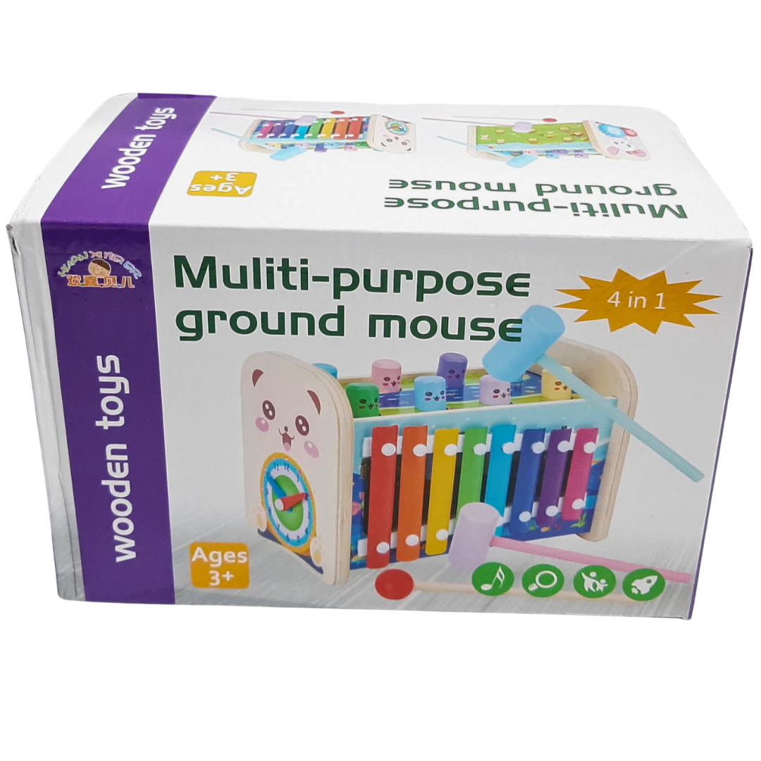 4-in-1 Multi-Purpose Wooden Activity Toy for Kids - Ground Mouse Design