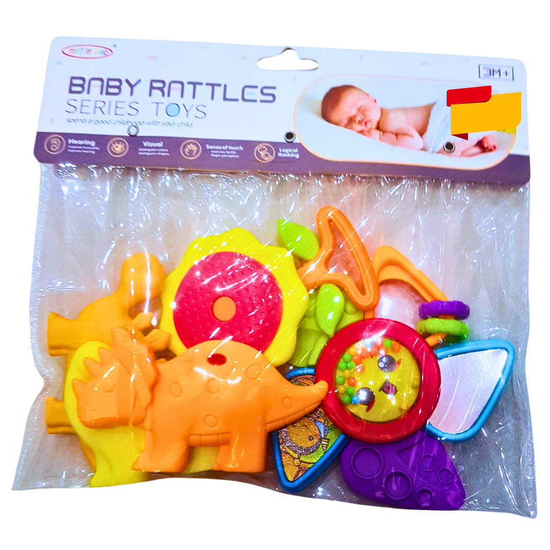 Baby Rattle & Teething Toy Set – Fun Dinosaur & Nature Theme (3M+) 🦕🎶