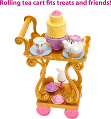 Disney Princess Toys, Belle Doll with Shiny Clothing, Tea Cart, Friends and Food Pieces, Tea Time Cart Playset