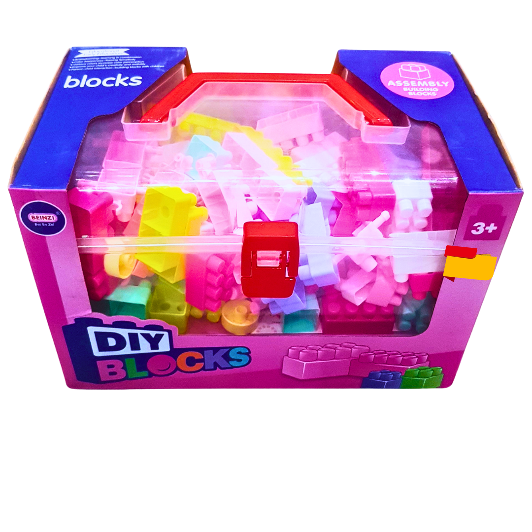 DIY Pink Building Blocks Set for Kids – Colorful Bricks in Storage Case | Early Learning & Creativity Toy (Ages 3+)