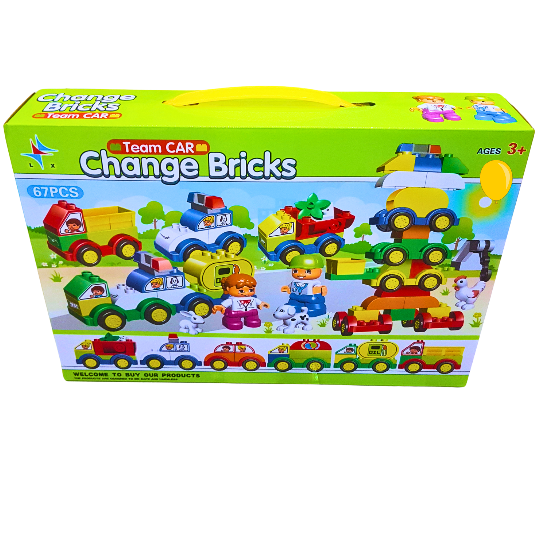 Team Car Change Bricks – 67-Piece Vehicle Building Block Set | Creative Play for Kids – Ages 3+