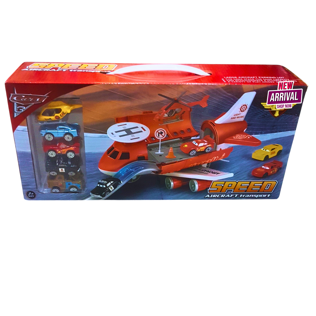 Speed Aircraft Transport Playset – Lights, Music & Mini Vehicles! ✈️🚗