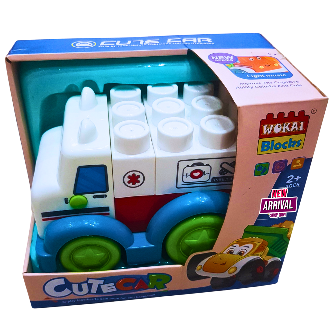 🚑 Cute Car Ambulance Toy with Building Blocks &amp; Light Music