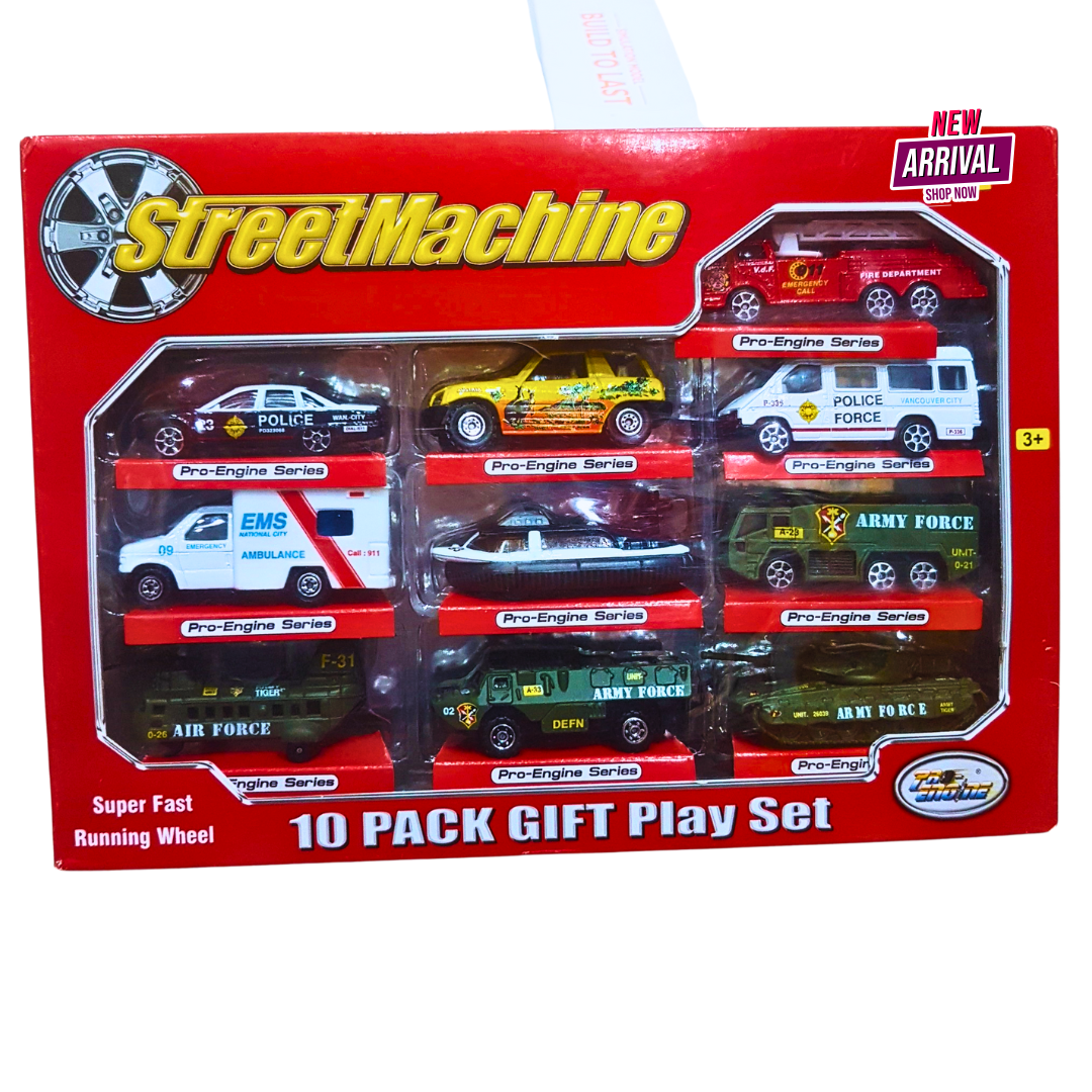 🚔 Street Machine 10-Pack Emergency &amp; Military Vehicle Playset – Pro-Engine Series