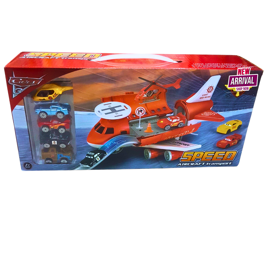 Speed Aircraft Transport Playset – Lights, Music & Mini Cars! ✈️🚗