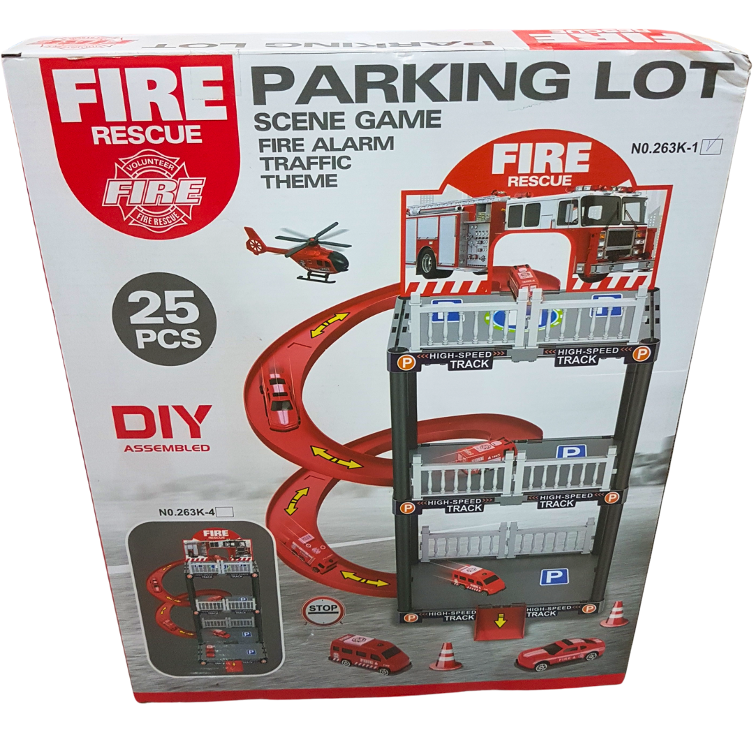 Fire Rescue Themed Parking Lot Playset - 26-Piece DIY Assembled Adventure for Ages 3+