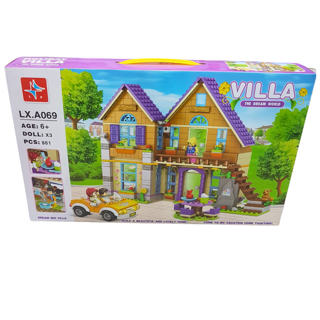 Dream World Villa Building Set – 861 Piece Creative Construction Toy with 3 Dolls for Kids 6+