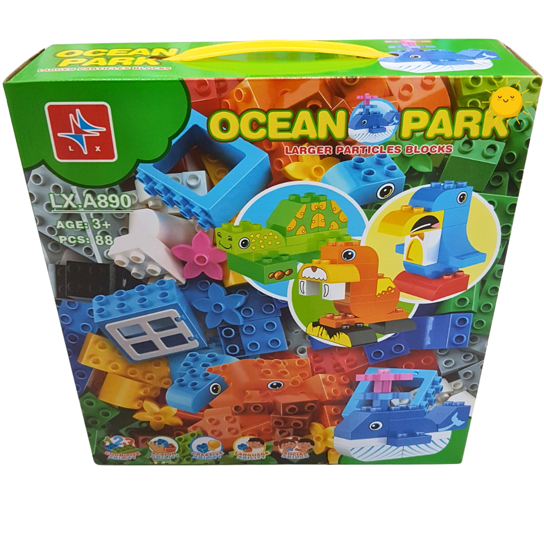 Ocean Park Adventure Blocks – 88 Piece Large Particle Building Set for Ages 3+