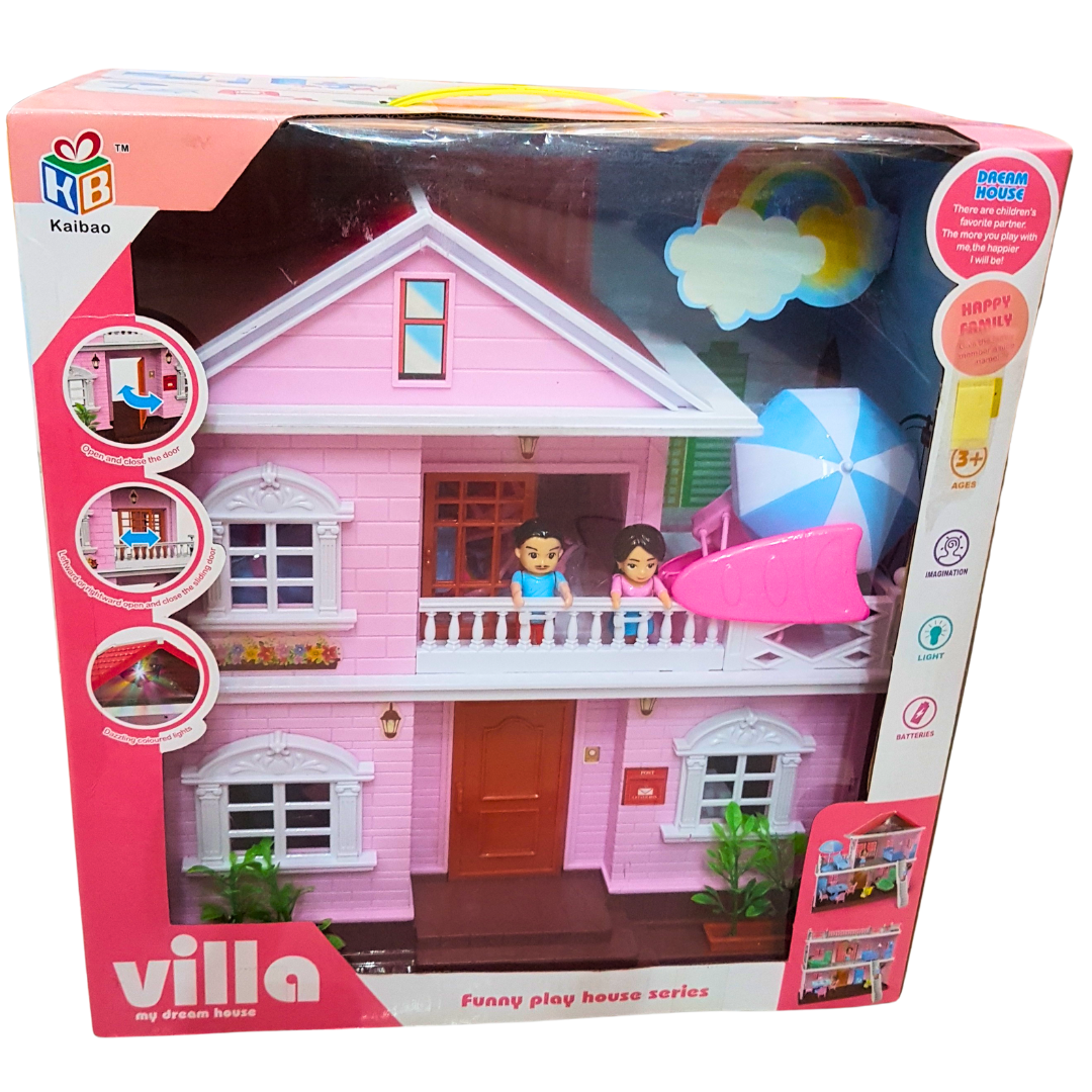 Villa My Dream House - Deluxe Doll House for Girls (Ages 3 and Up) Complete with Bedroom, Dining Room, Clean Zone, Outdoor Shade, Play Area, and Bathroom  Perfect Gift  New Arrival with Lights and Sound  Dazzling Colored Lights Included
