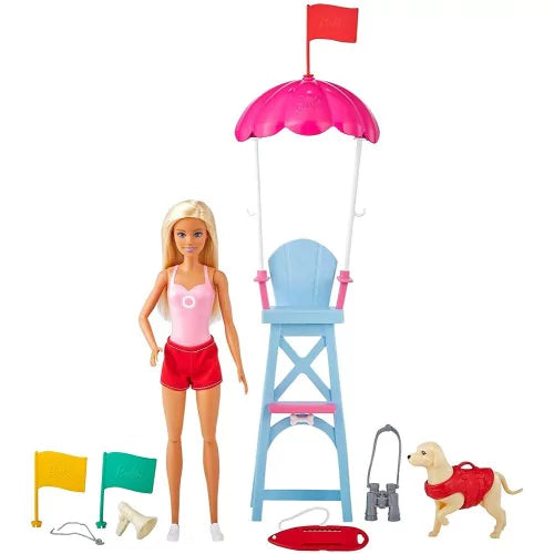 Barbie Lifeguard Playset, Blonde Doll  Swim Outfit, Lifeguard Chair, Umbrella
