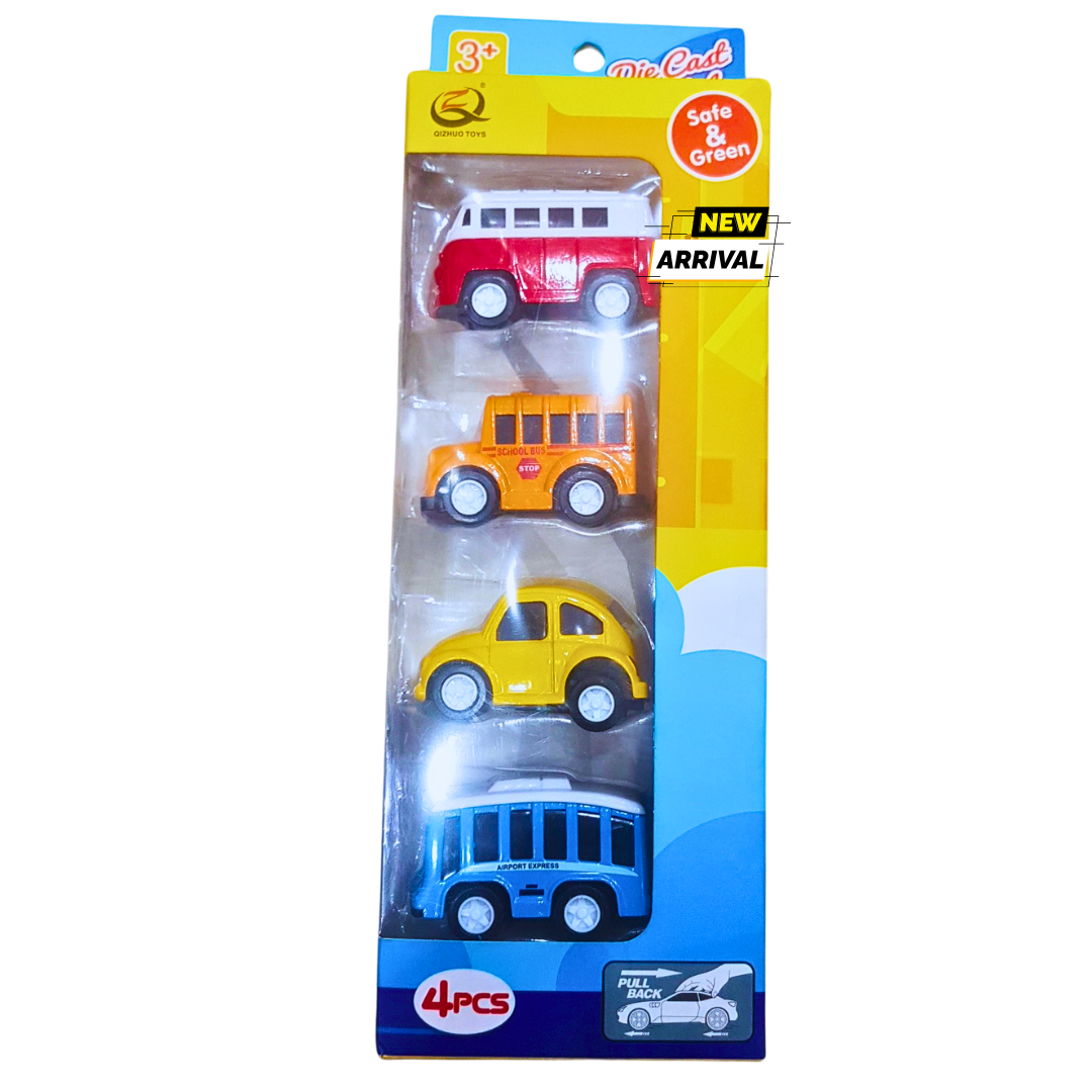 Die-Cast Pull Back Toy Vehicles Set – 4 Pcs