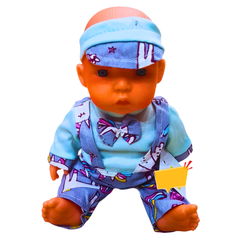 Charming Baby Doll in Stylish Blue Outfit – Soft Vinyl, Cap & Bowtie