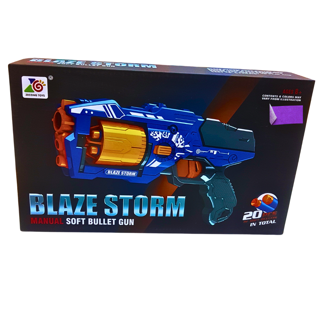 Blaze Storm Manual Soft Bullet Gun – 20 Soft Bullets Included, High-Capacity Toy Gun for Kids Ages 8+