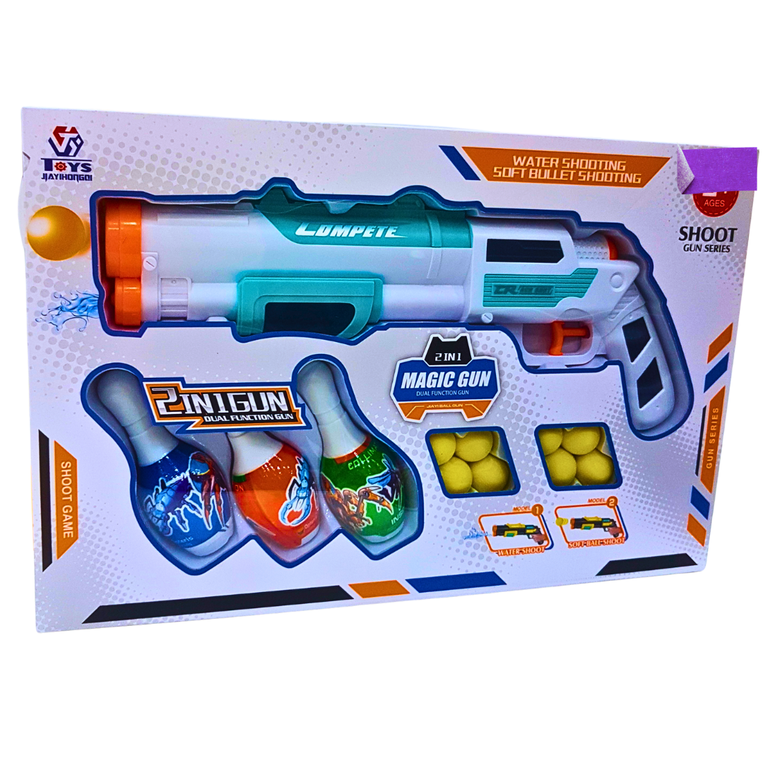 2-in-1 Magic Gun – Dual Function Water & Soft Bullet Shooting Toy Gun Set for Kids