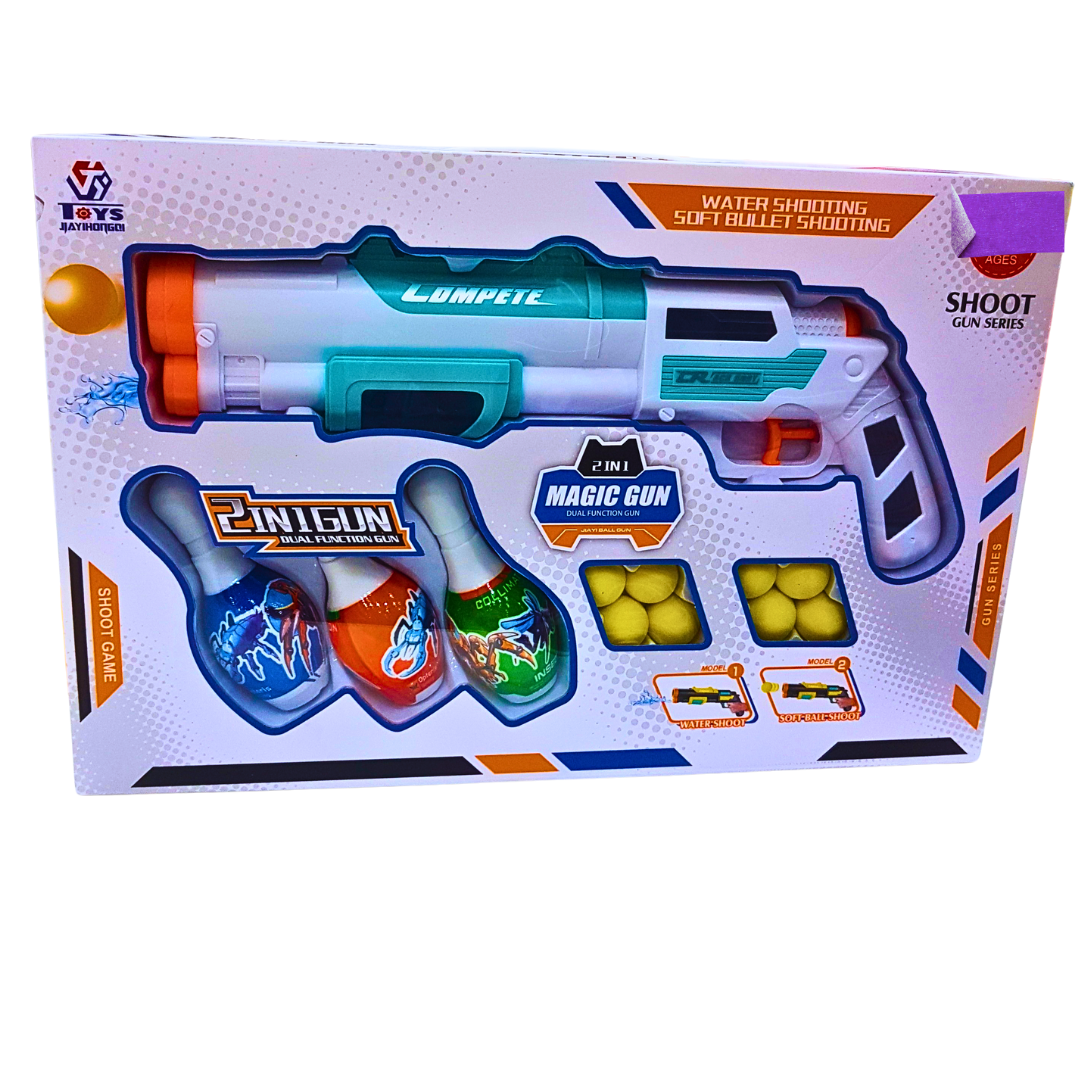 2-in-1 Magic Gun – Dual Function Water & Soft Bullet Shooting Toy Gun Set for Kids