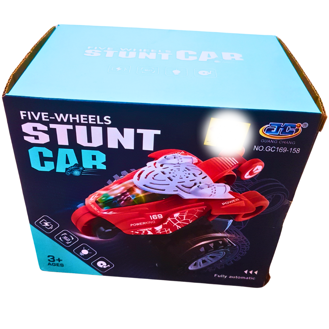 Five-Wheels Stunt Car – 360° Rotating Action with Lights and Music for Kids 3+