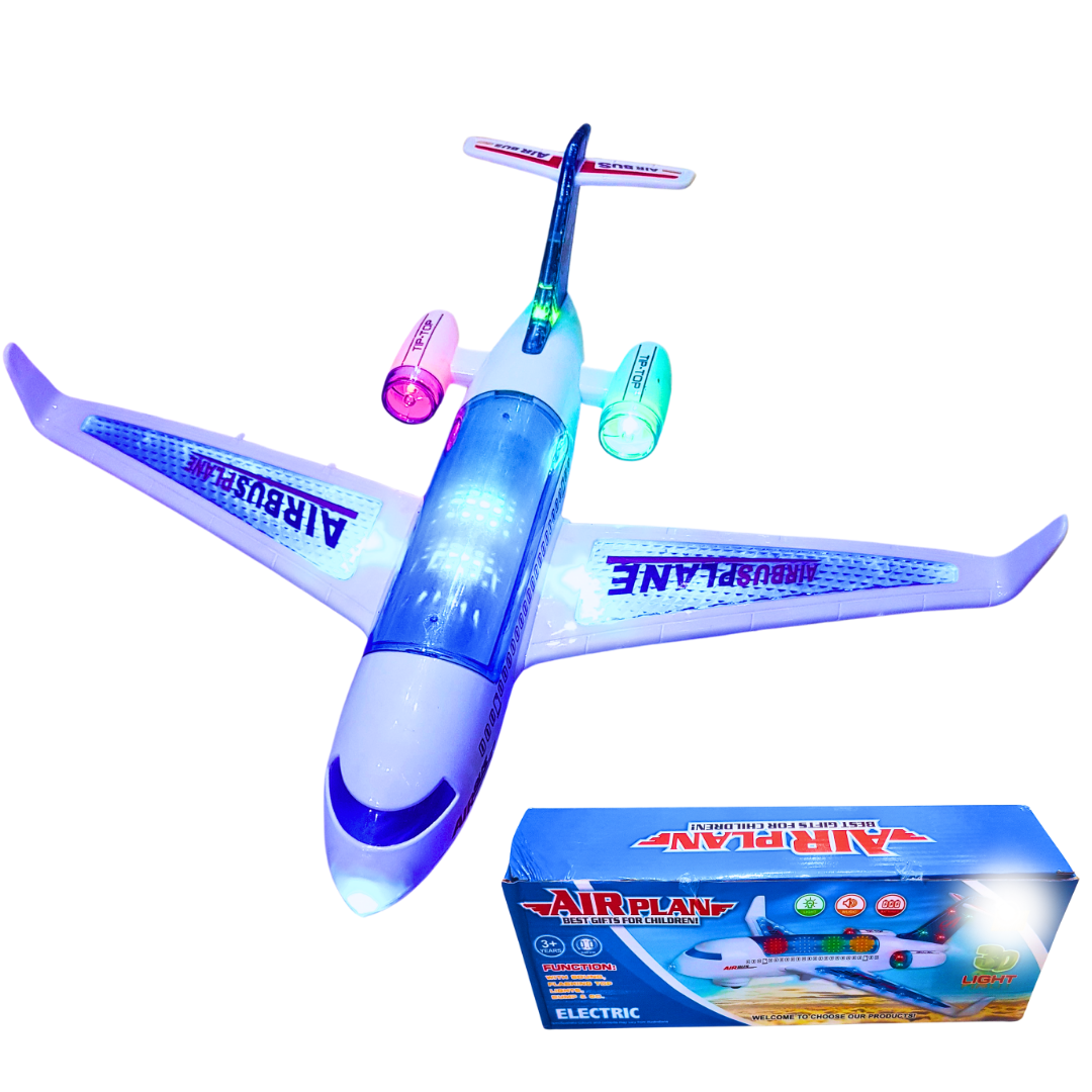 Electric Airplane Toy with 3D Lights and Sounds – Bump-and-Go Action for Kids (3+ Years)