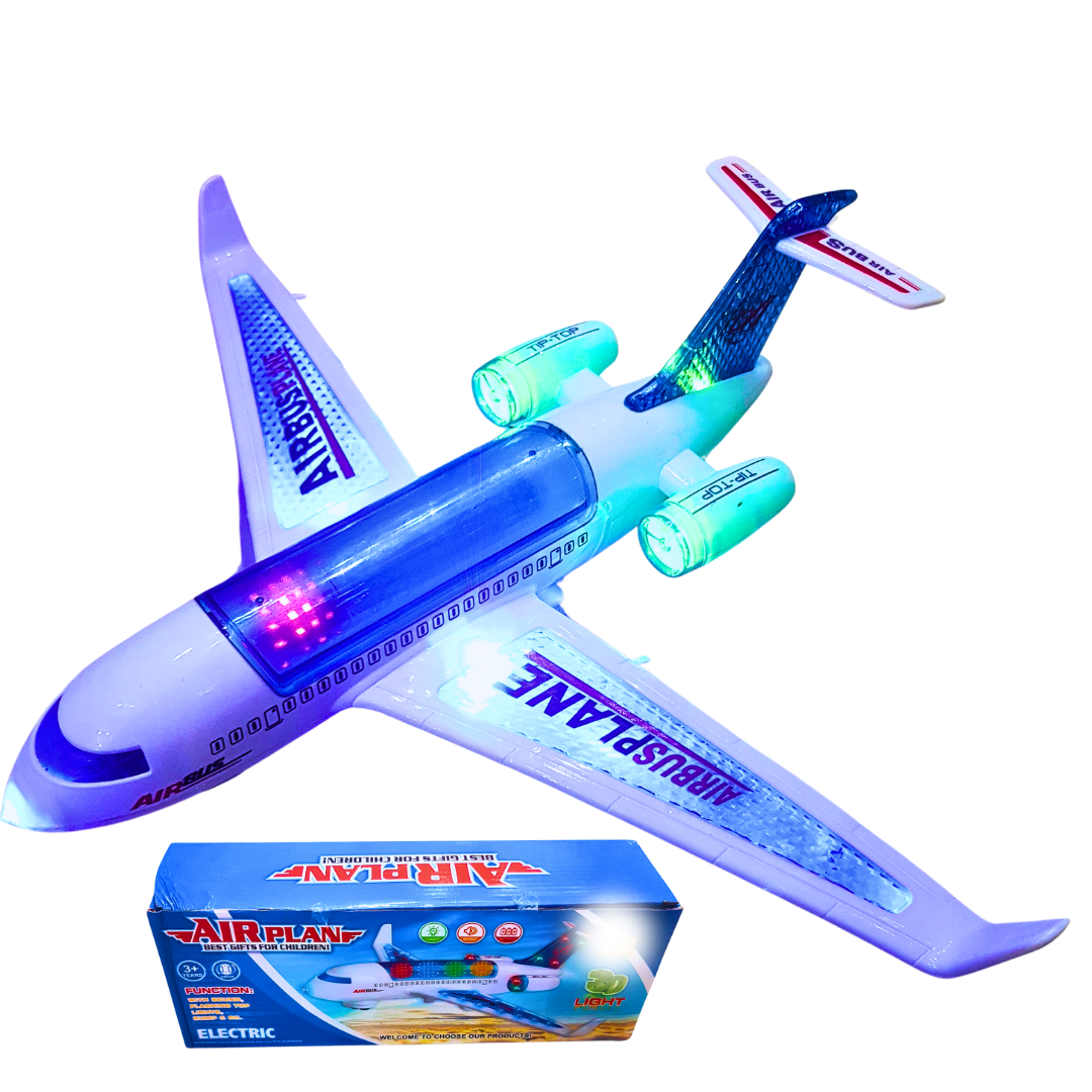 Electric Airplane Toy with 3D Lights and Sounds – Bump-and-Go Action for Kids (3+ Years)