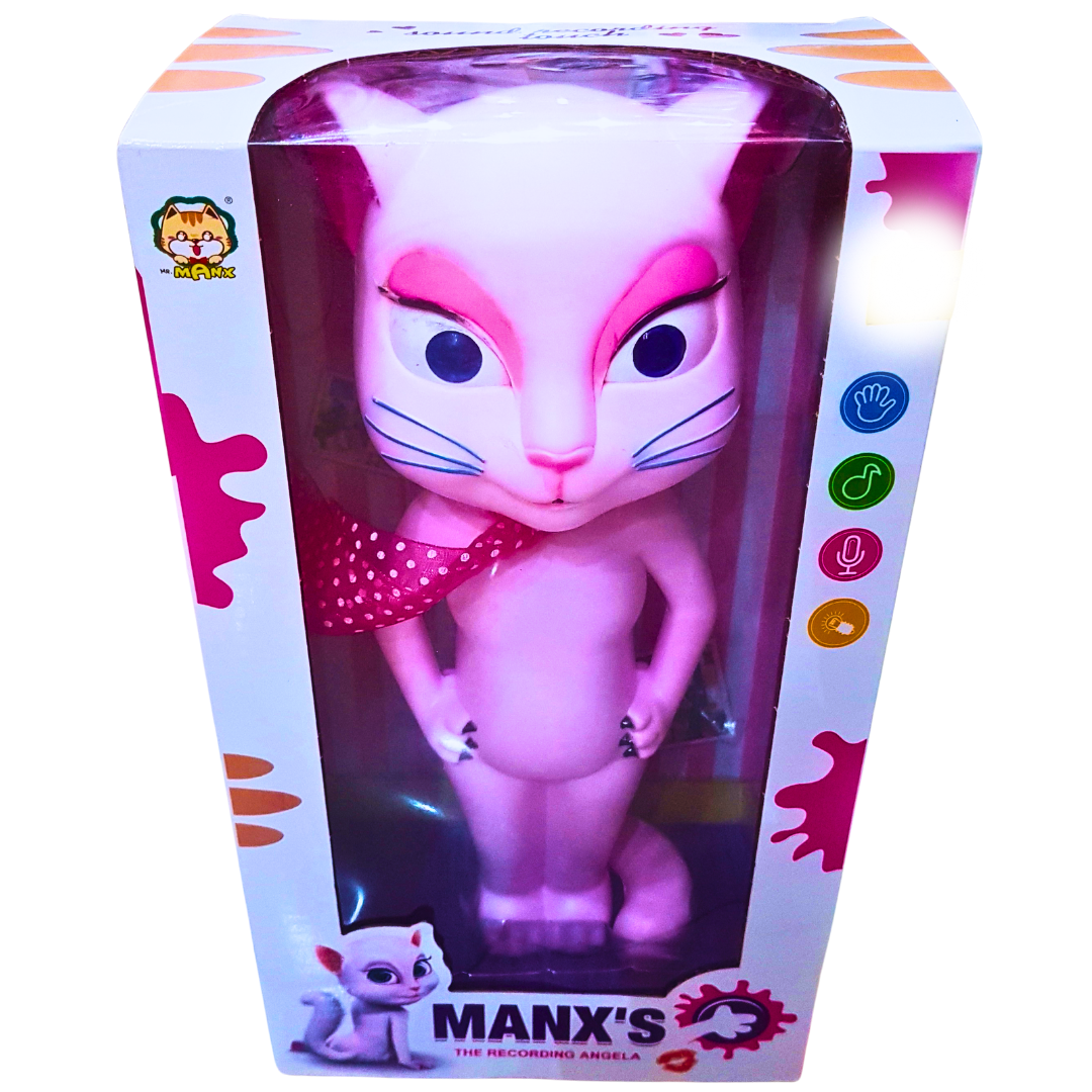 Interactive Talking Cat Toy – Manx Recording Cat with Sound, Touch, and Light Features