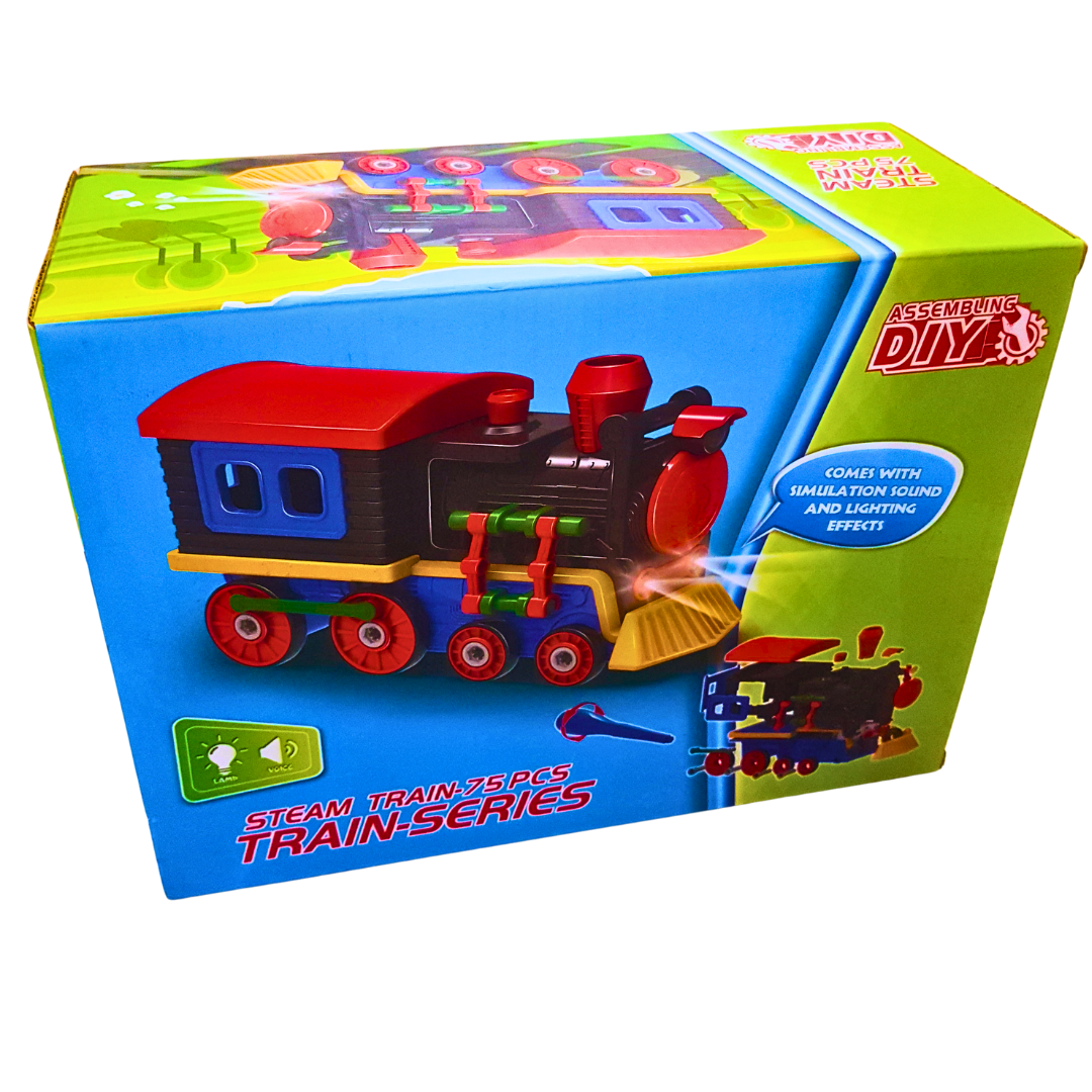 DIY Steam Train 75-Piece Assembly Toy with Light & Sound Effects – Educational Train Series for Kids 6+