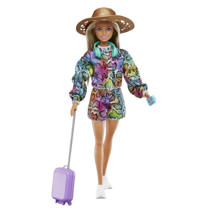 Barbie Holiday Fun Doll (12 Inches), Blonde Highlighted Hair, Travel Tote & Summer Accessories, Kids 3 To 7 Years Old