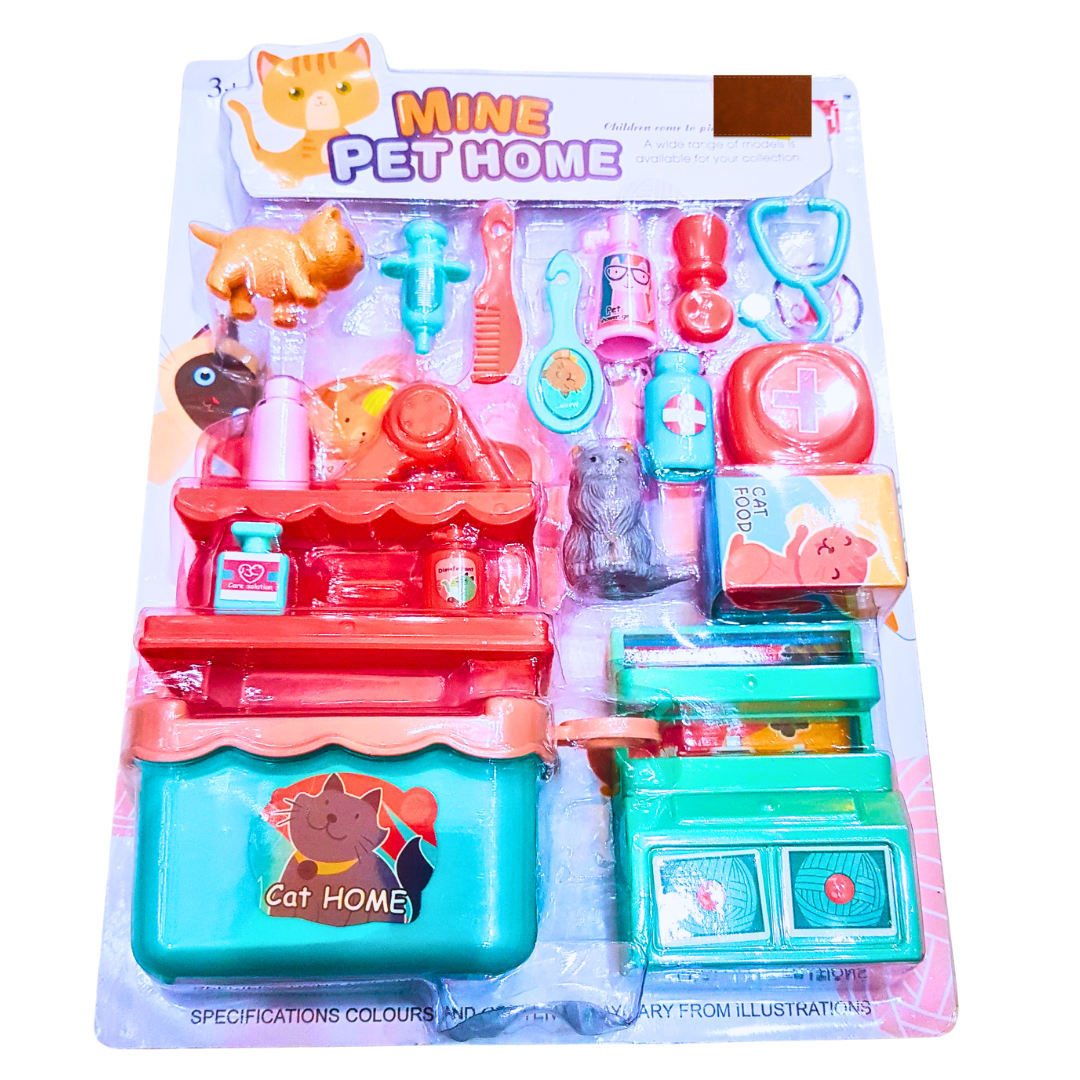 My Pet Home Playset for Kids – Veterinary & Grooming Kit with Pet Accessories and Cat Figurine | Ages 3+