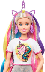 Barbie Fantasy Hair Doll, Blonde, with 2 Decorated Crowns, 2 Tops & Accessories for Mermaid and Unicorn